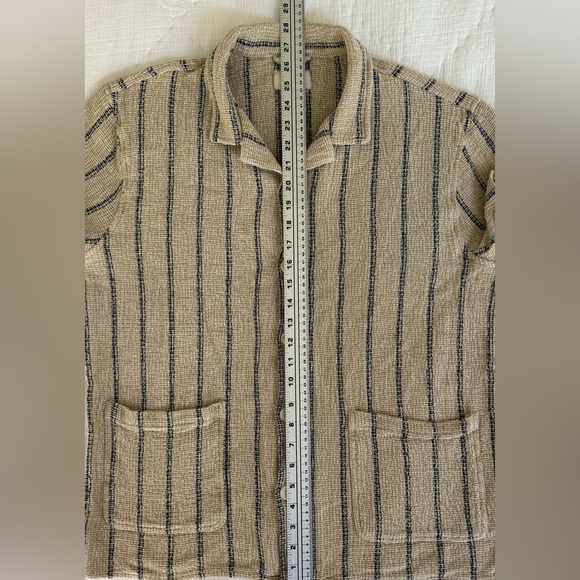 Marine Layer Striped Button-Front Shirt Men’s Large Beige Navy Cotton - Picture 13 of 14